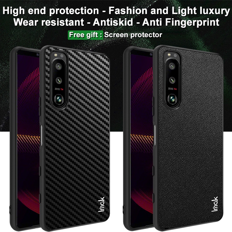 Ốp điện thoại Imak chính hãng bằng da PU + PC cứng họa tiết sợi carbon chống sốc cho Sony Xperia 5 III Xperia5 3