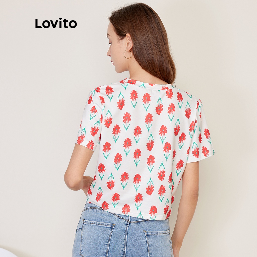 Áo thun Lovito mềm in hoa co giãn mạnh thường ngày L27ED010 (nhiều màu)
