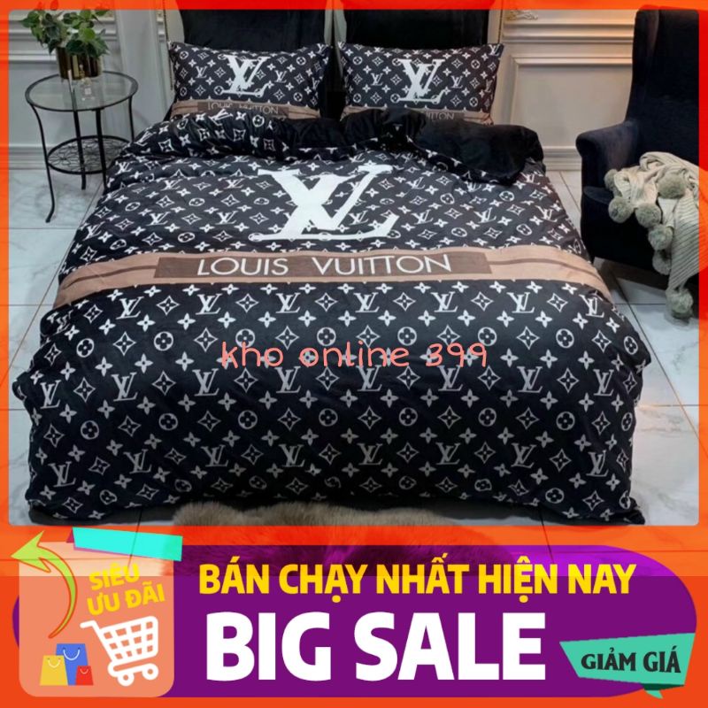 [RẺ VÔ ĐỊCH] set chăn ga gối 4 món in lo go thương hiệu, set nỉ nhung cao cấp, chăn ga gối nệm, ga trải giường, vỏ gối