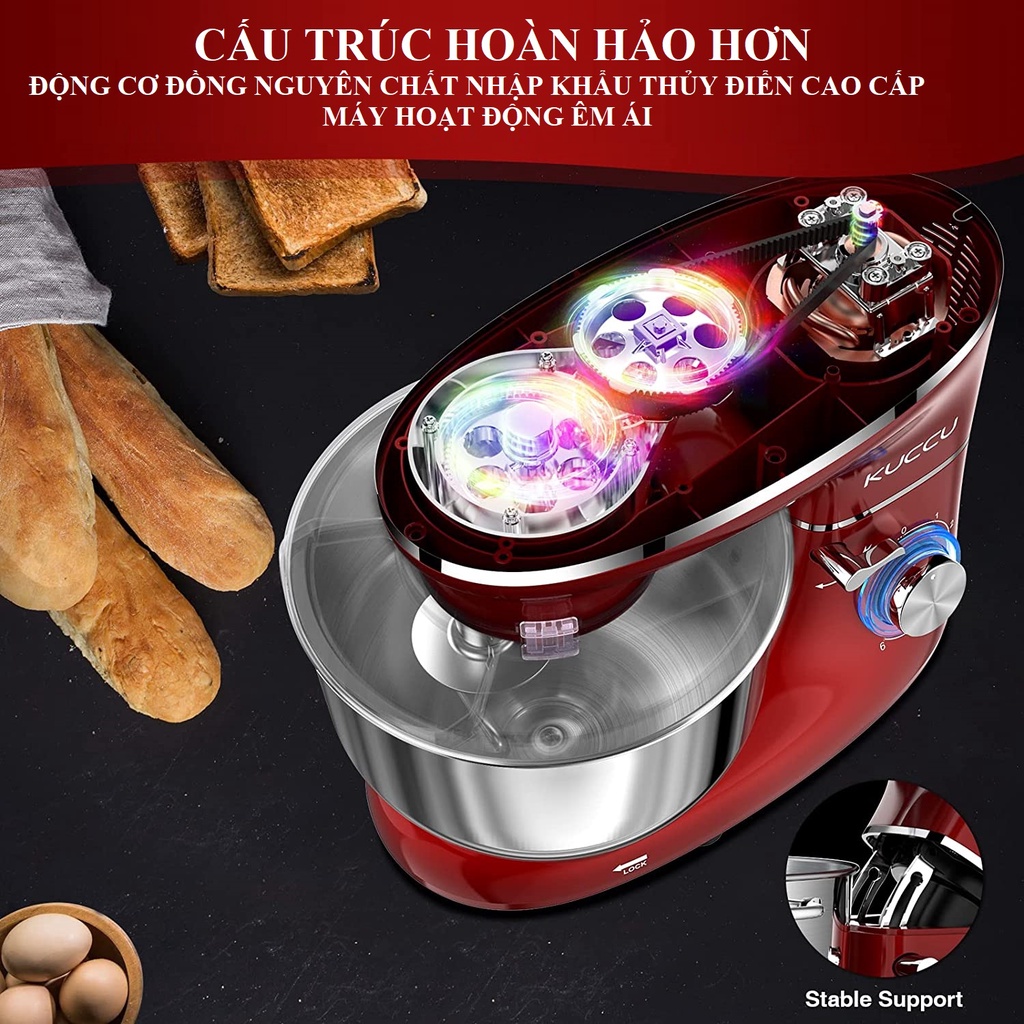 (Bản Đức) Máy nhào bột Kuccu 6L 1500W- trộn 1.2 kg bột khô - Cam kết chính hãng, bảo hành 1 năm Casa Gourmetmaxx