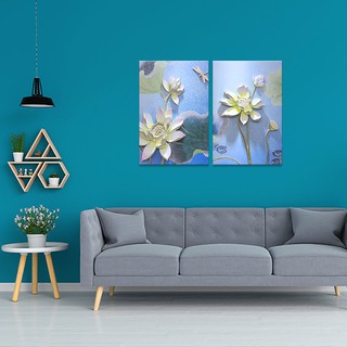 Bộ 2 tranh hoa sen trắng thanh tao W4108