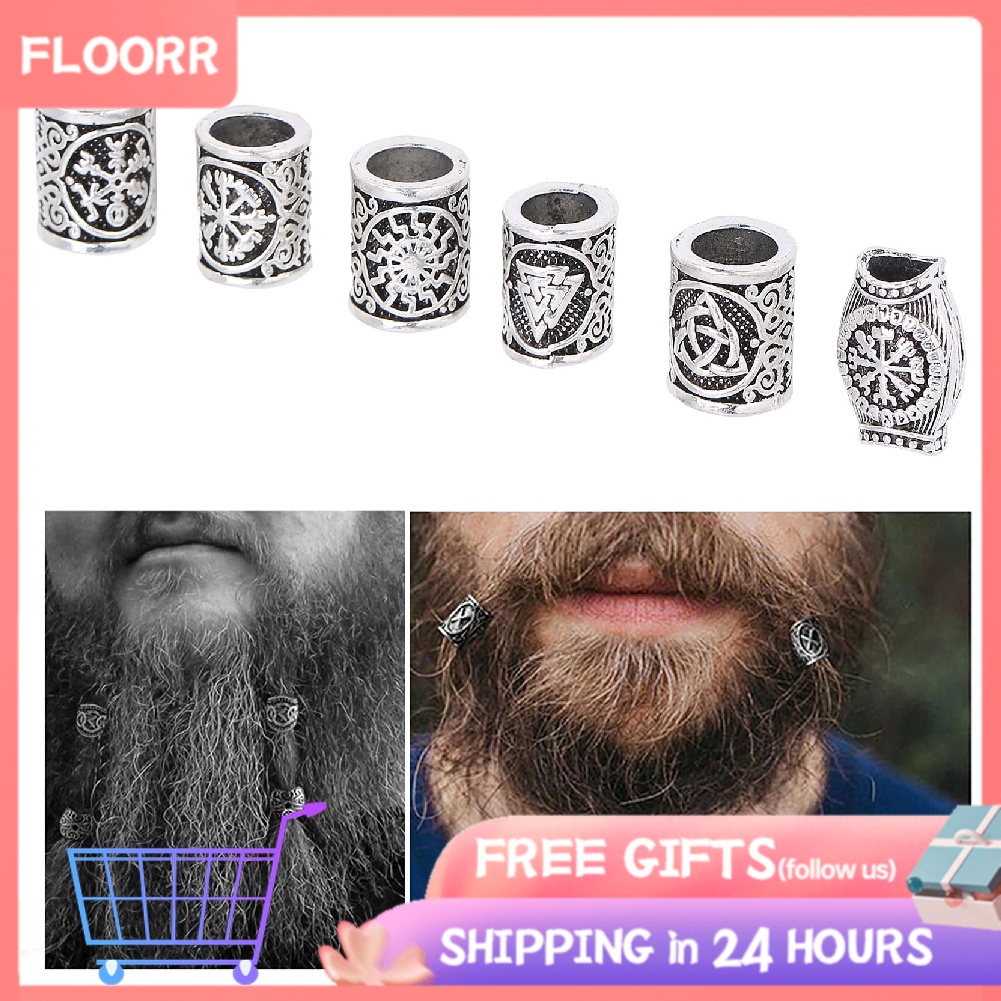 [Người bán khuyên dùng] 6 Cái / lốc Bạc Viking Râu Hạt Nút Thắt Tóc Trang Sức Hạt Rune Dreadlock Bện