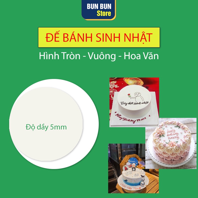 Đế bánh sinh nhật tròn, Vuông - Chất liệu Fomex trắng - Cứng, Không ngấm nước, không bị mốc