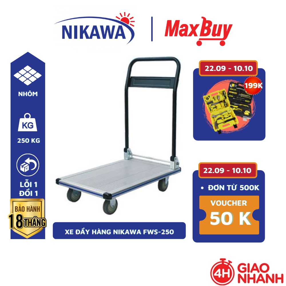 Xe đẩy hàng kéo hàng 4 bánh chống ồn sàn nhôm tay cầm thép Nikawa FWS-250 tải trọng 250kg bảo hành 12 tháng