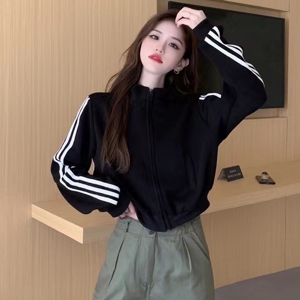 Áo Khoác Cardigan Cổ Đứng Tay Dài Họa Tiết Kẻ Sọc Trẻ Trung