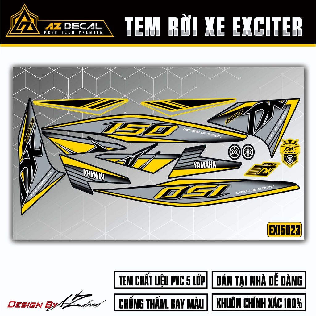 Tem Chế Xe Exciter 150 Mẫu DK King | EX15023 | Decal Rời Dán Xe Máy EX150 Đa Dạng Màu Sắc Cho Xe