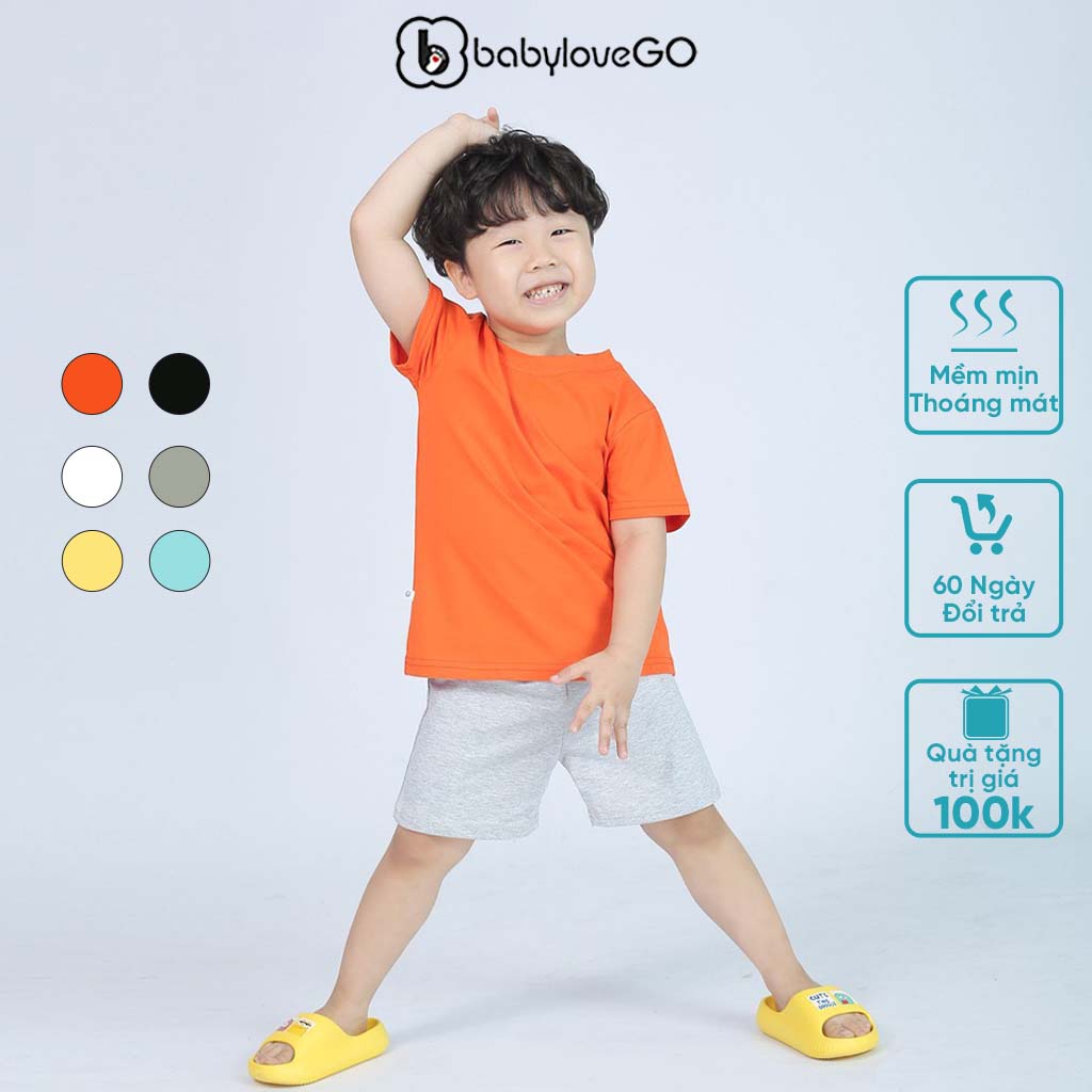 Áo thun bé trai BabyloveGo trơn basic chất liệu cotton sợi thoáng mát cho bé từ 8kg đến 38kg