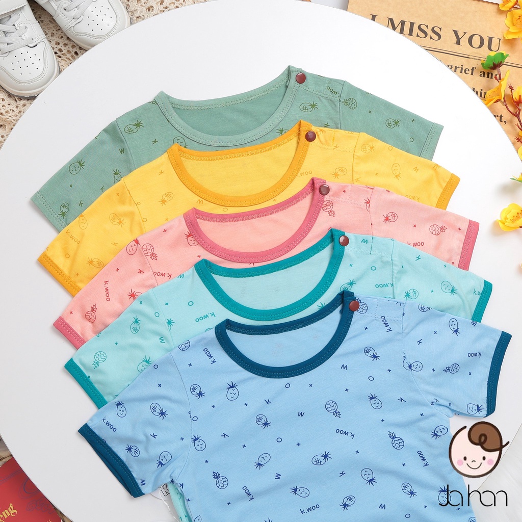 [SALE] Bộ Cộc Tay Bé Gái, Bé Trai KIMCHI Cài Vai Vải Thun Lạnh Họa Tiết Trái Thơm, Bộ Quần Áo Cho Bé Minky Mom KW2108