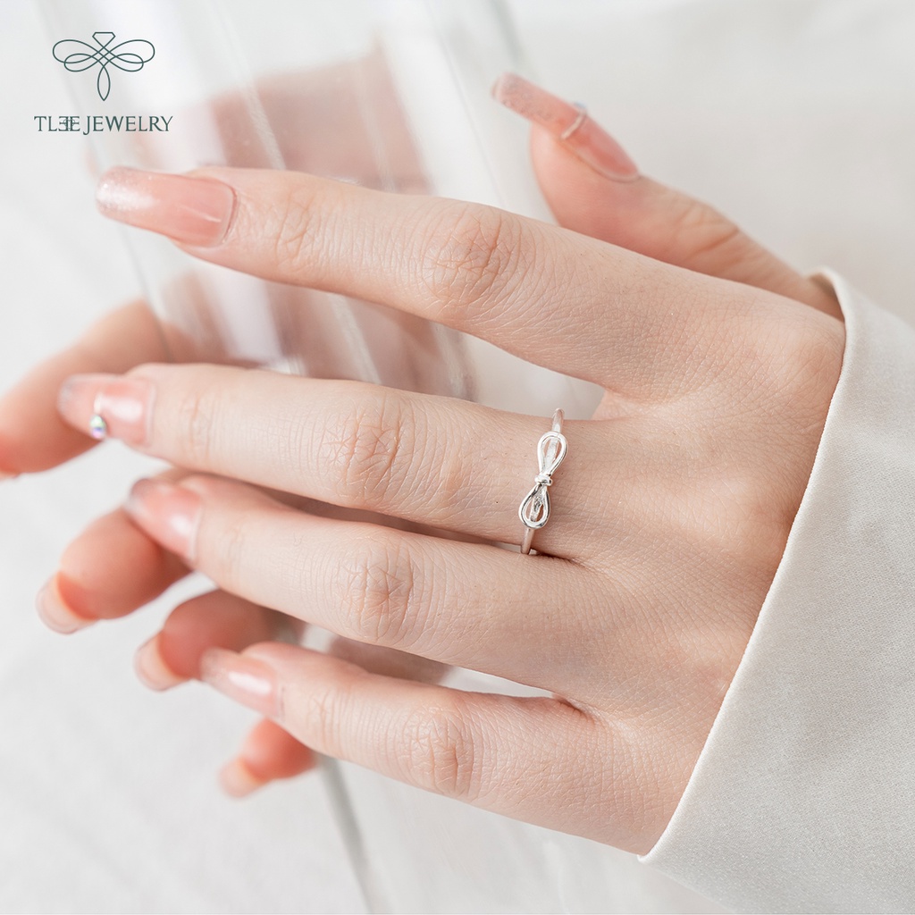 Nhẫn bạc nữ TLEE mặt đính nơ trơn freesize nữ tính NCJ A0217
