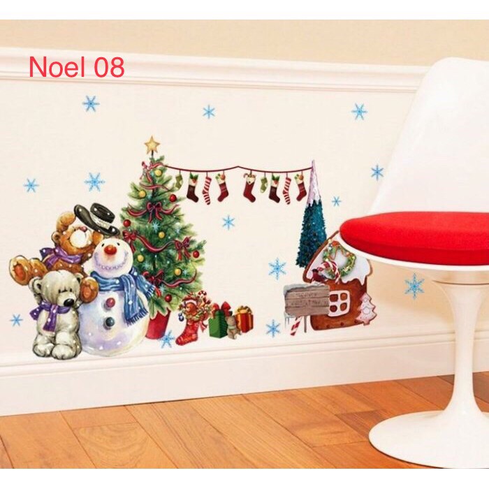 Decal dán tường trang trí giáng sinh noel - ông già và cây thông