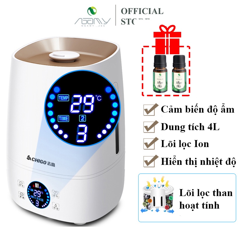 Máy Xông Tinh Dầu Phun Sương Tạo Ẩm Dung Tích Lớn 4L Cho Phòng Diện Tích 60 m Tặng 2 Tinh Dầu