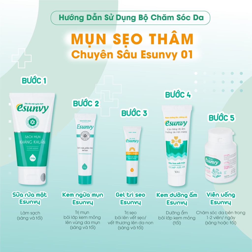 Bộ Chăm Sóc Da Mụn - Sẹo - Thâm Chuyên Sâu Esunvy - Giúp Sạch Mụn, Hết Thâm, Mờ Sẹo, An Toàn, Hiệu Quả CSDMST