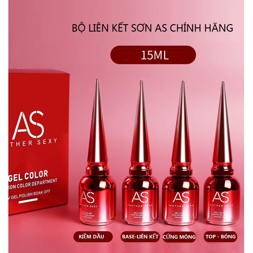 Base-Top-cường lực-lỳ-cứng móng-kiềm dầu (AS chai đỏ _chính hãng) ( Làm khô gel bằng máy uvled )