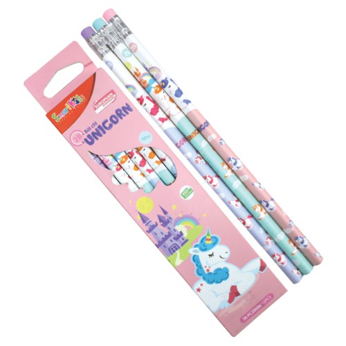 Bút chì đen 2B UNICORN SK-PC2B006 Smartkids dành cho học sinh, sinh viên, gỗ mềm dễ chuốt, có gốm tiện dụng