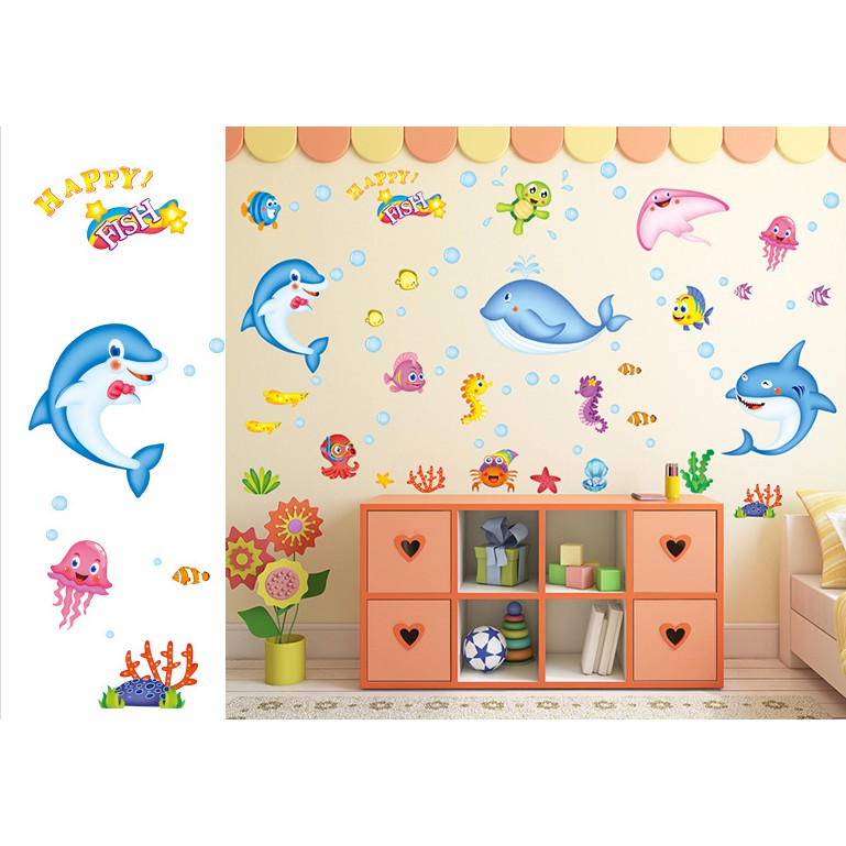 Decal dán tường cá voi nhỏ ( 1m5*1m2) | BigBuy360 - bigbuy360.vn