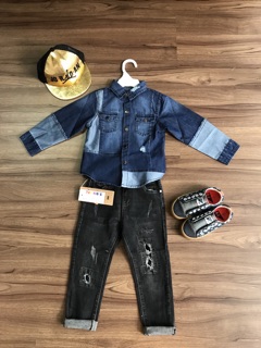 Quần jean bé trai kèm belt
