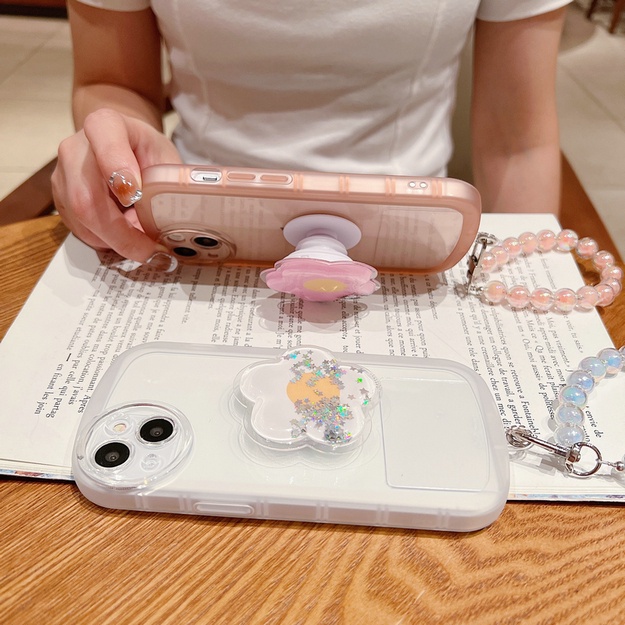 Casing Redmi 9C Note 10 10S 9T 4G Xiaomi Mi 11 10T Lite POCO M4 M3 Pro 5G Cute Cartoon Flower Quicksand Stand Round Airbag Shockproof Clear Soft Phone Case Cover NKS 07