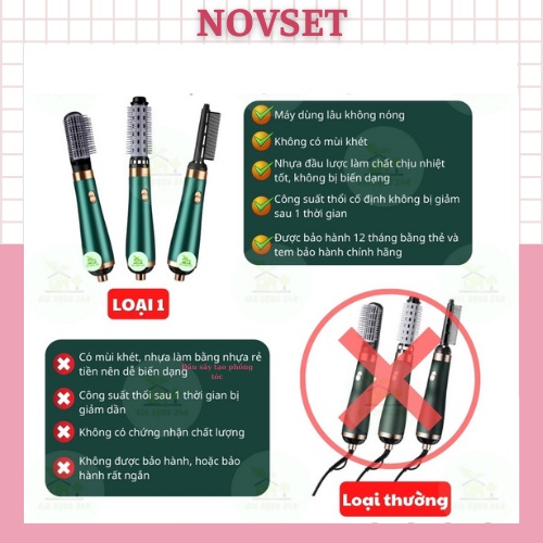 Máy Uốn Tóc Hàn Quốc NOVSET Máy Sấy Tóc Tạo Kiểu Đa Năng Kèm 3 Đầu Lược Uốn Tóc , Duỗi Tóc Và Phồng Tóc [ BH 12 Tháng ]