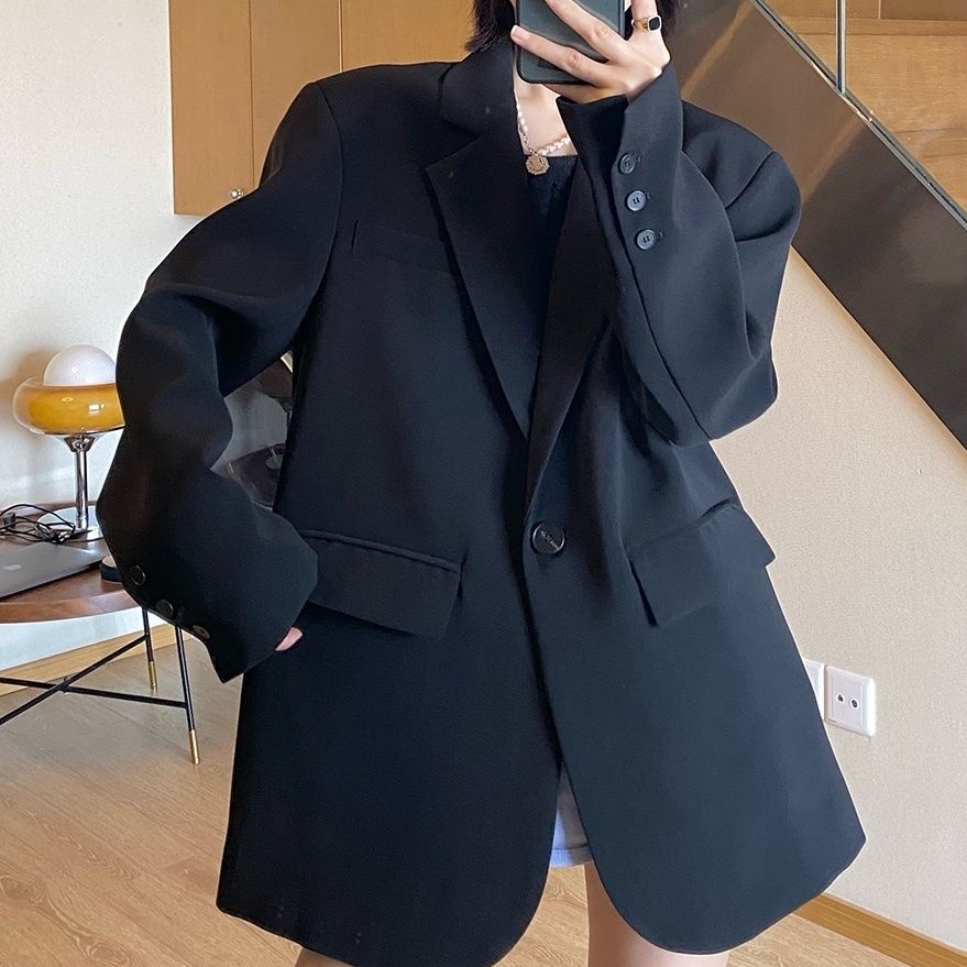 Black suit jacket female minority design sense Korean suit loose casual thin jacket Spring and Autumn small suit