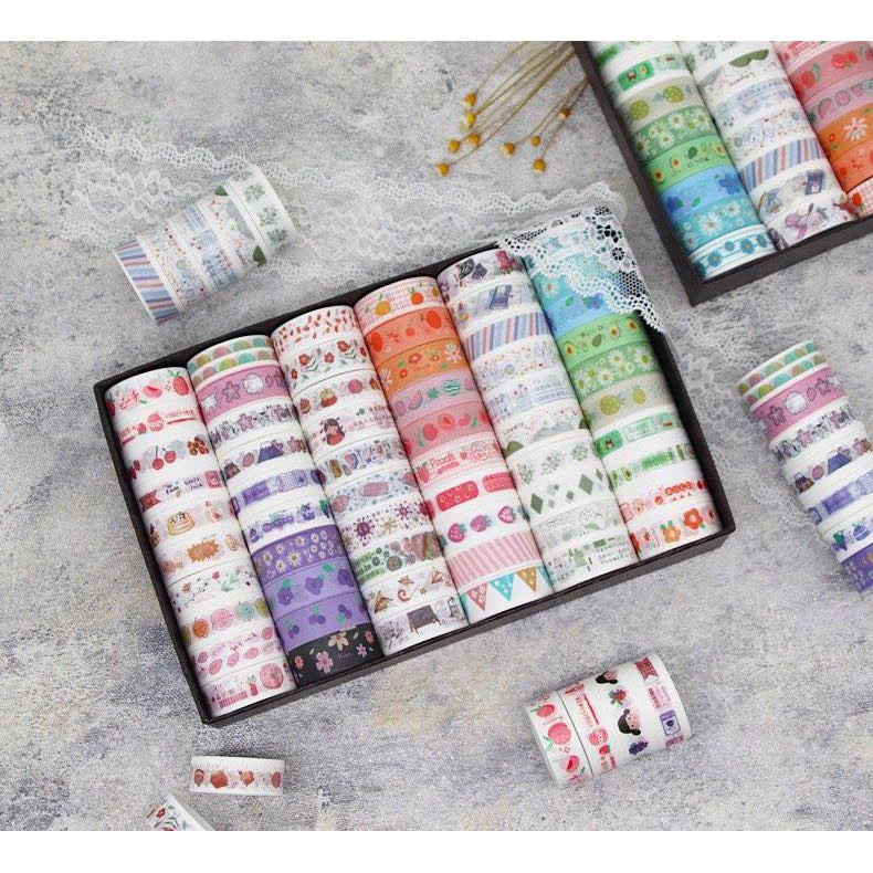 Cuộn băng dính washi in họa tiết đáng yêu trang trí sổ tay, phụ kiện SUNNY STORE