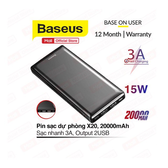 Pin sạc dự phòng Baseus X20 Mini JA sạc nhanh Power Bank 20000mAh-Power Delivery 15W