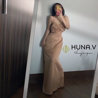 Váy Lụa Dài Xoắn Ngực Xẻ Tà [Mã 05]
