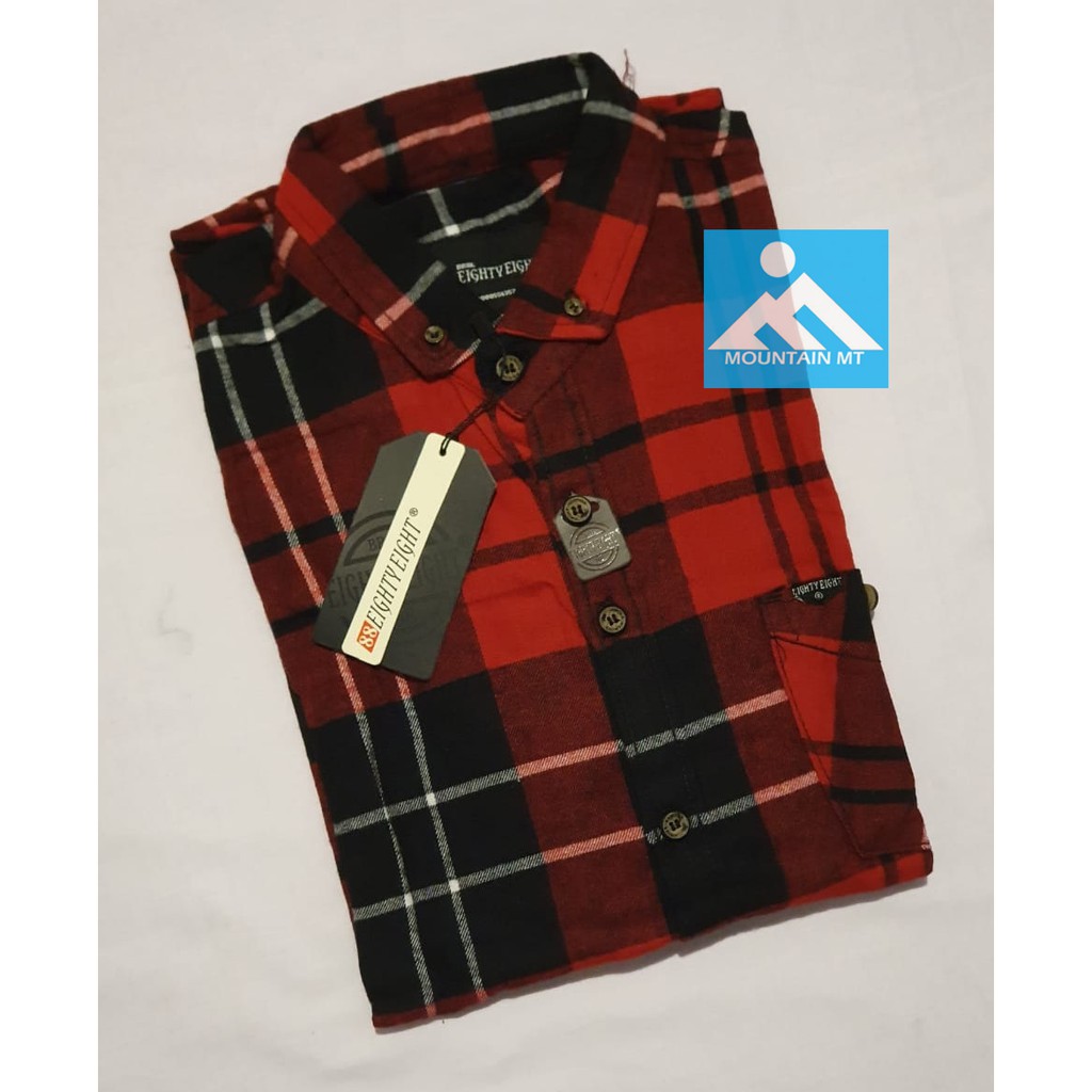 Áo Sơ Mi Dài Tay Vải Flannel Màu Đỏ Đen Thời Trang