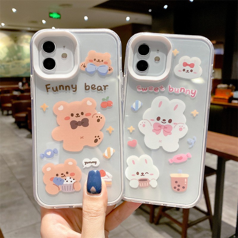 Ốp Điện Thoại Trong Suốt Hình Gấu 3 Trong 1 Cho iphone 11 13 12 pro max x xr 7plus xsmax