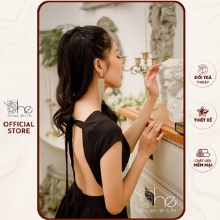 Đầm cổ tròn tay con hở lưng xếp ly SD01
