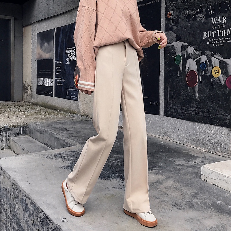 NRVP Quần Len Dài Ống Rộng Phong Cách Hàn Quốc