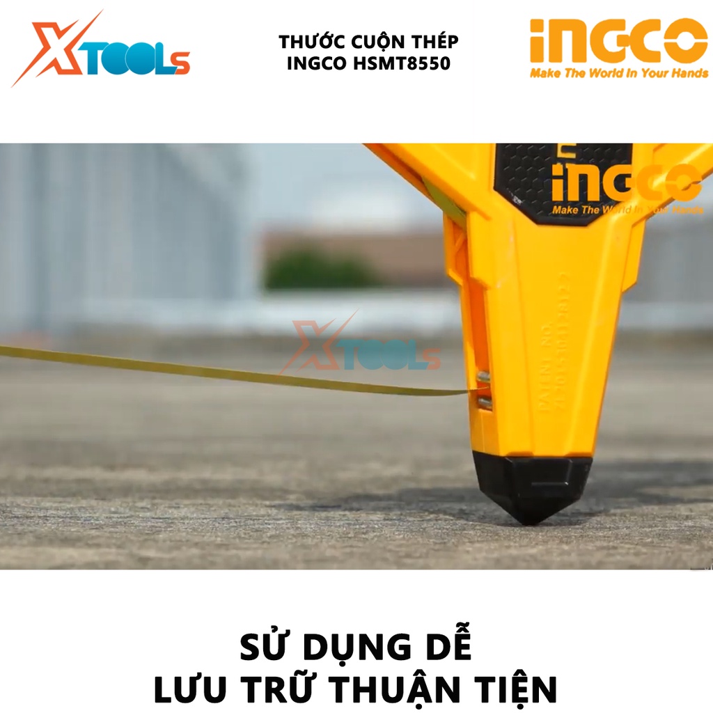 Thước cuốn thép INGCO HSMT8550 |Thước cuộn thép Chiều dài và chiều rộng: 50mx12.5mm dùng trong xây dựng, thiết kế nội th