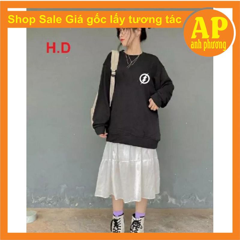 Bộ nỉ nữ Sweater vòng tròn phản quang + Chân váy 3 tầng nỉ hodie nam nữ unisex forn thụng