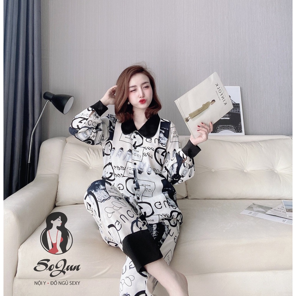 Pijama quần dài tay dài SOJUN Bộ mặc nhà Pijama lụa đũi phối satin Free size dưới 60kg