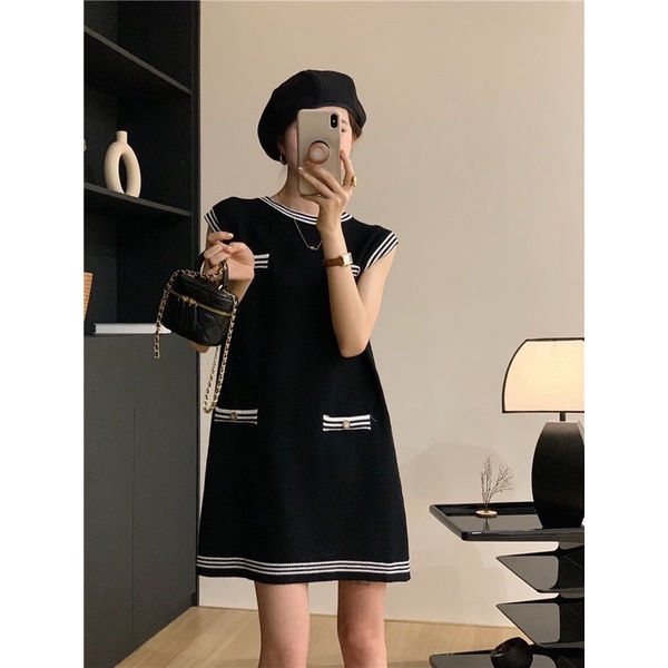 Đầm Len Xốp Viền Sát Nách, Váy Len Ba Lỗ Cao Cấp