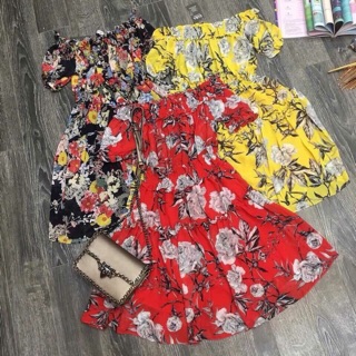 Đầm maxi hoa trễ vai