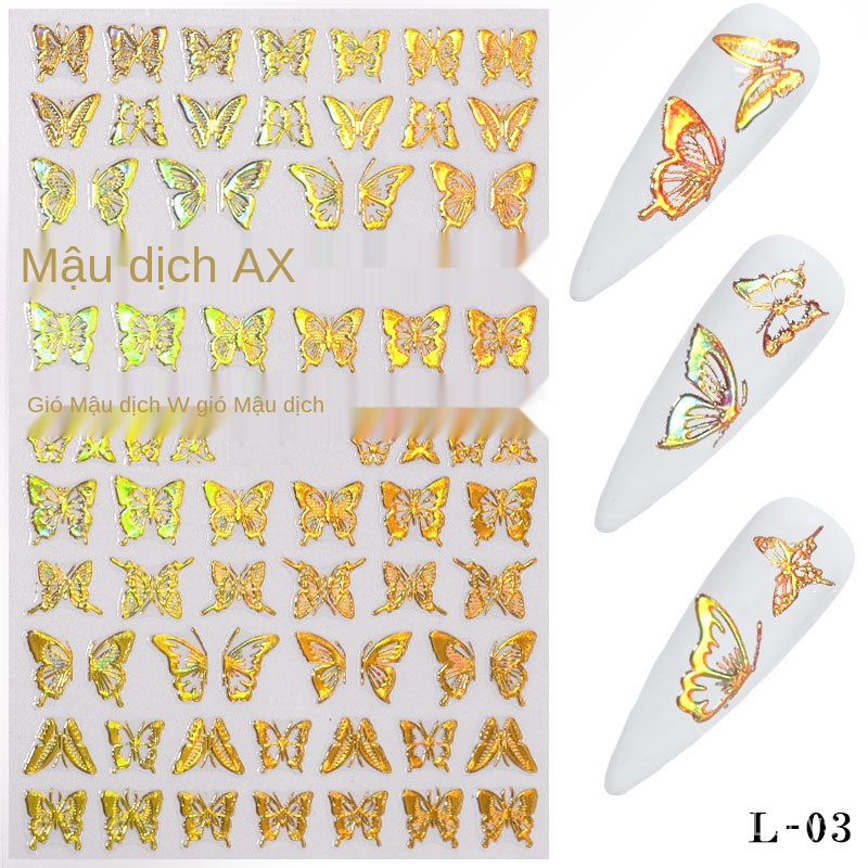 Miếng Dán Trang Trí Móng Tay Hình Bướm 3D Màu Đồng Ba Chiều