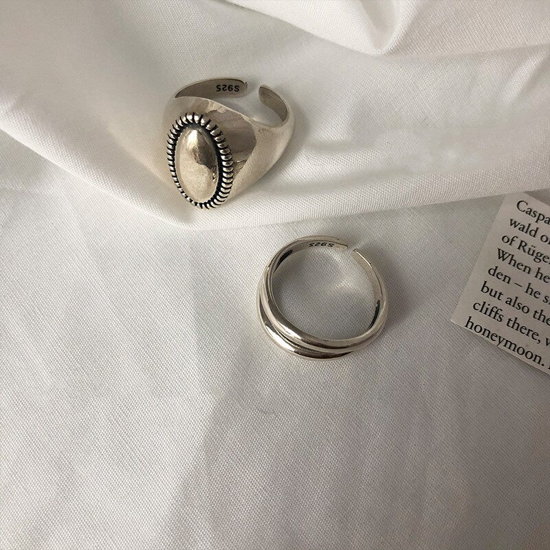 Nhẫn Hai Lớp Hình Oval Màu Vàng / Bạc Thiết Kế Đơn Giản Thời Trang Dự Tiệc Cho Nữ