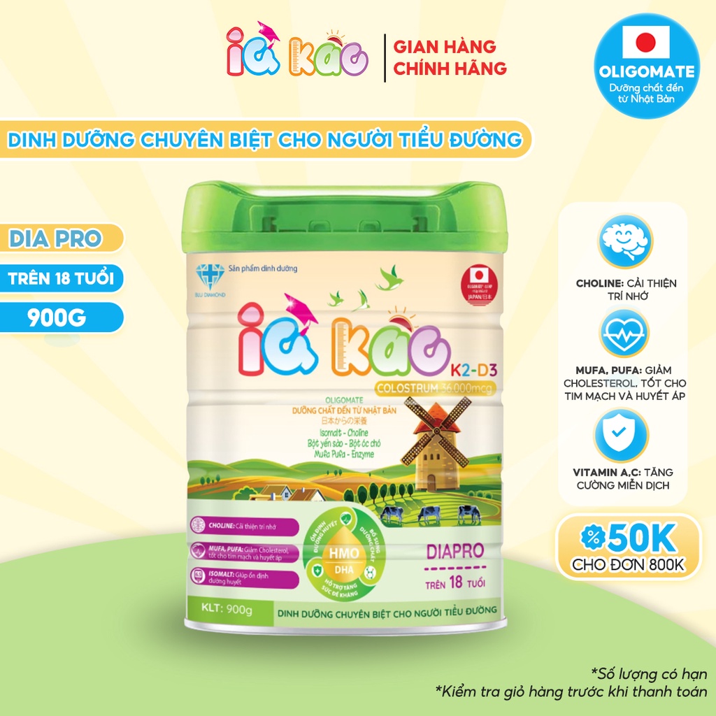 Sữa bột IQ KAO DIA PRO sữa ít đường dinh dưỡng đặc biệt dành cho người tiểu đường, người già, người từ 18 tuổi trở lên