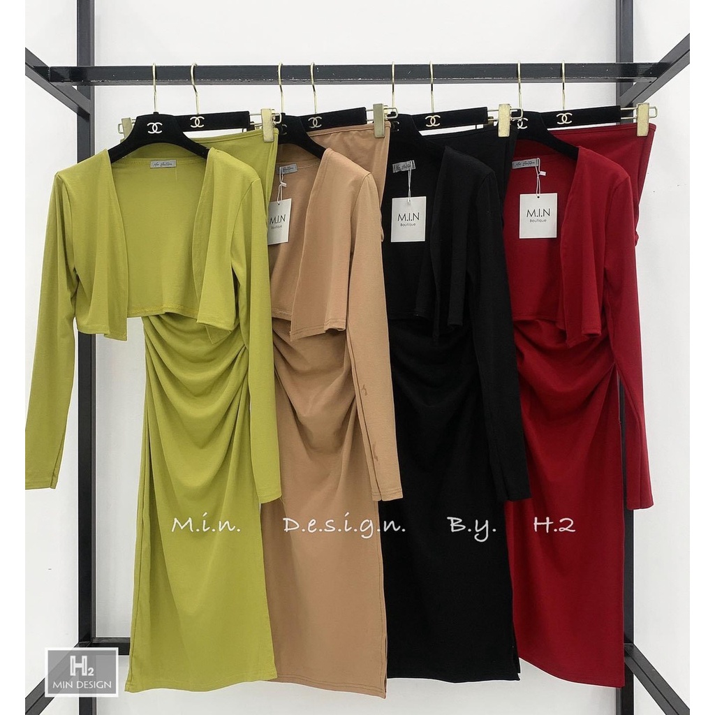 Set váy nữ thun body dáng dài kèm cadigan khoác nhẹ sexy quyến rủI Trần Hân Shop 4012381