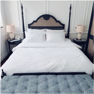 Bộ chăn ga gối khách sạn cotton kẻ 3F - trắng
