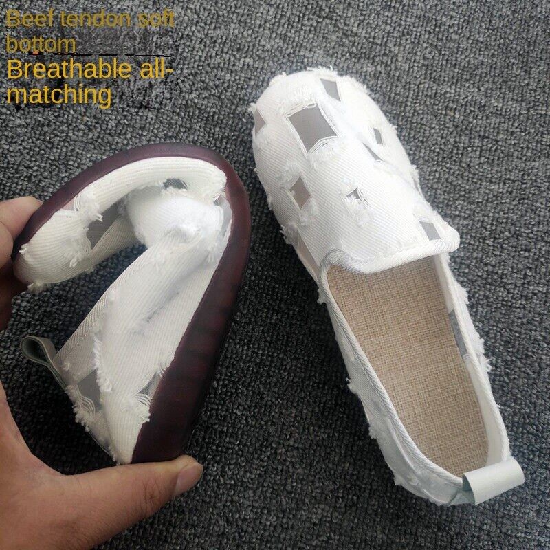 Giày Búp Bê Vải Lanh Đế Bằng Đục Lỗ Thoáng Khí Thời Trang Mùa Hè Hàng Mới 2022 Dành Cho Bạn Nữ