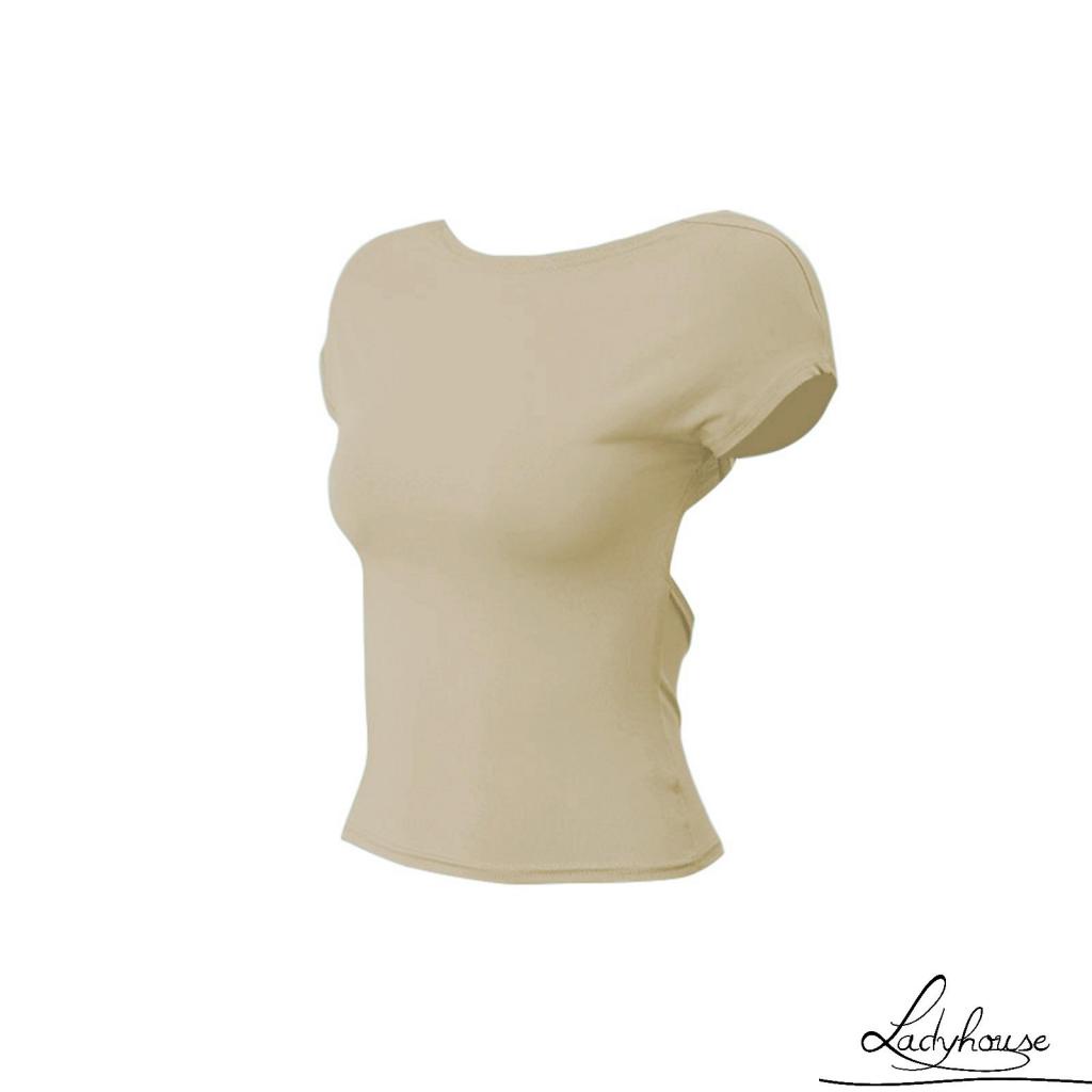 Áo Thun Crop Top Tay Ngắn Màu Trơn Hai Mặt Trước Sau Thời Trang Cho Nữ