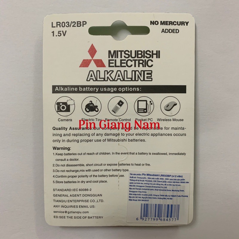 Pin AA AAA Mitsubishi Electric Alkaline vỉ 2 viên Hàng Chính Hãng