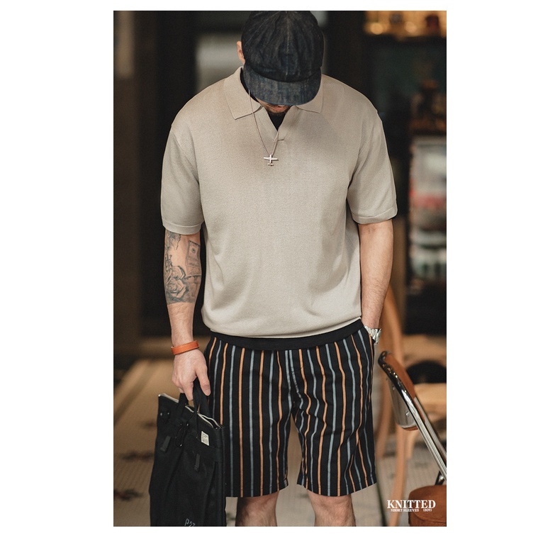 Áo polo MADEN ngắn tay cổ chữ V thời trang retro cho nam