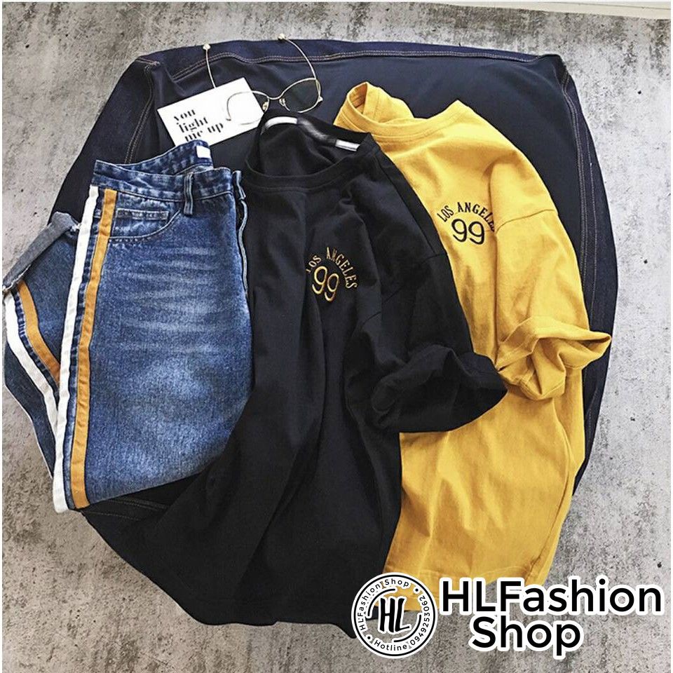 Áo thun tay lỡ form rộng thêu Los Angeles 99 siêu xinh, áo phông form rộng HLFashion