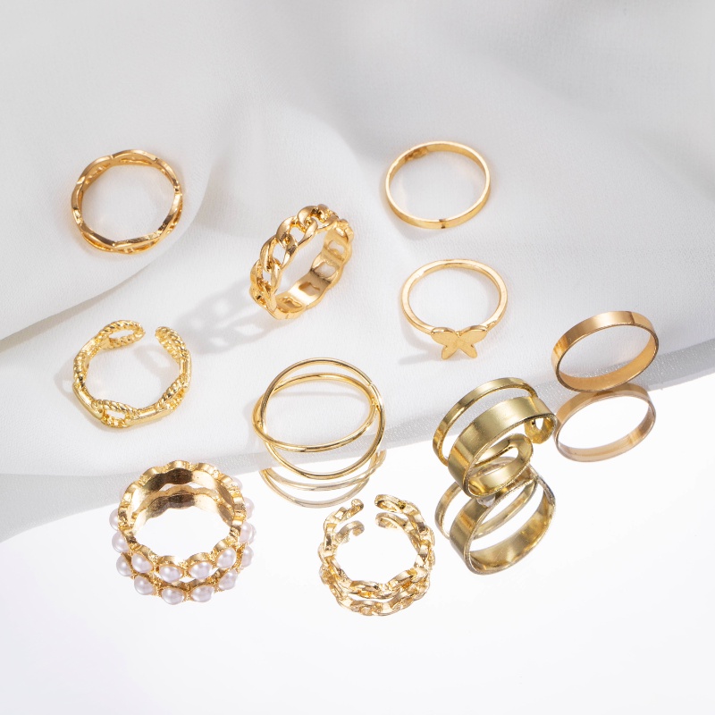 Set 10 nhẫn hình bướm đính ngọc trai thời trang cho nữ