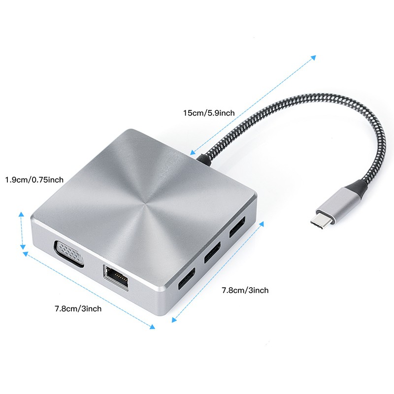 Thiết Bị Đọc Thẻ Nhớ Usb C 4k Hd Mi Vga Rj45 Ethernet 3x Usb3.0 Port 100w Pd Sd Tf