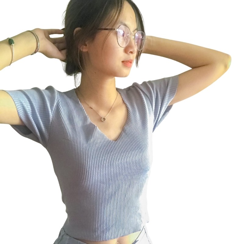Áo len tăm croptop cổ tim trơn body co giãn tốt nhiều màu siêu đẹp LT01 | BigBuy360 - bigbuy360.vn