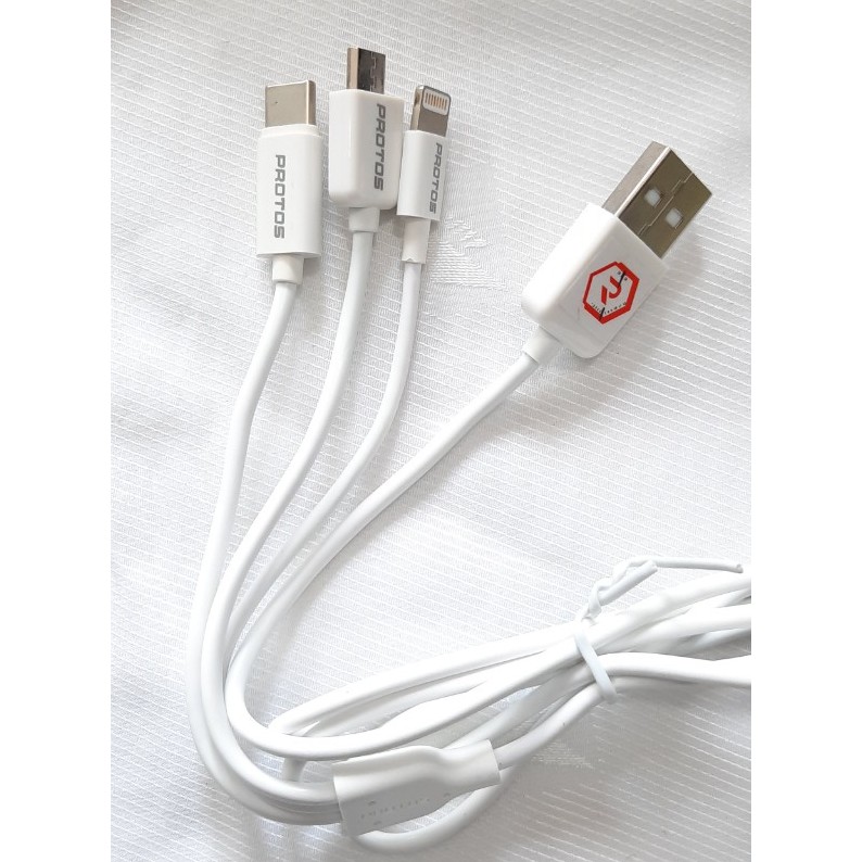 Dây sạc PROTOS Pr03-1000, 3 đầu, micro USB, iPhone, Type-C, dài 1m