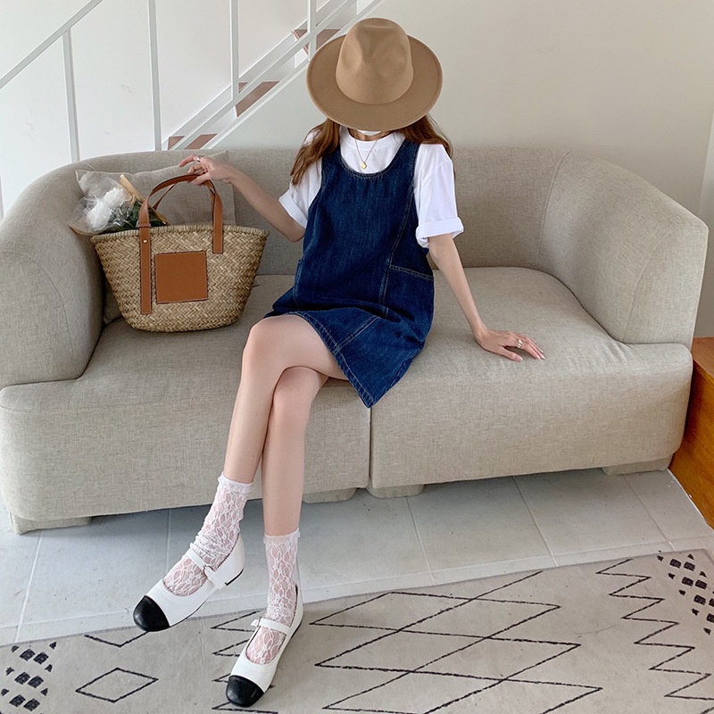[Augustcloth] Váy yếm hai dây form rộng denim phong cách Hàn Quốc